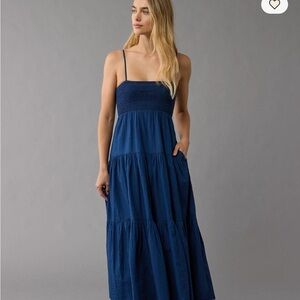 American Eagle Blue Smocked Maxi Dress